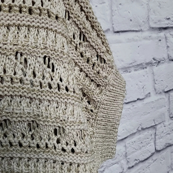 Rachel Zoe Sleeveless KnitSweater M Tan Oatmeal Crop Gold Threading‎ NWT - Picture 3 of 9